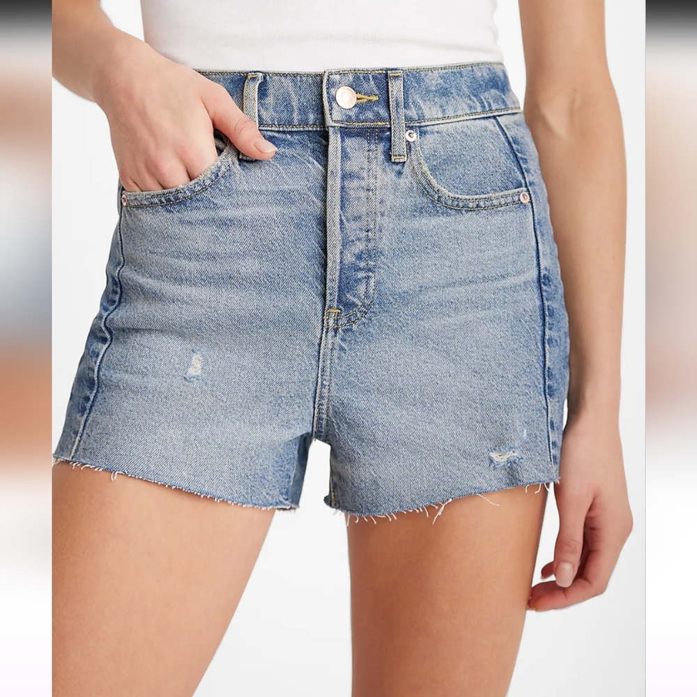 Express 3 Inch Inseam High Rise Stretch Jean Shorts